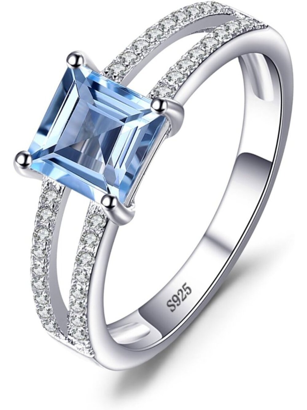 Stunning 1.2ct Blue Topaz Solitaire Ring, 14K White Gold Plated, Natural